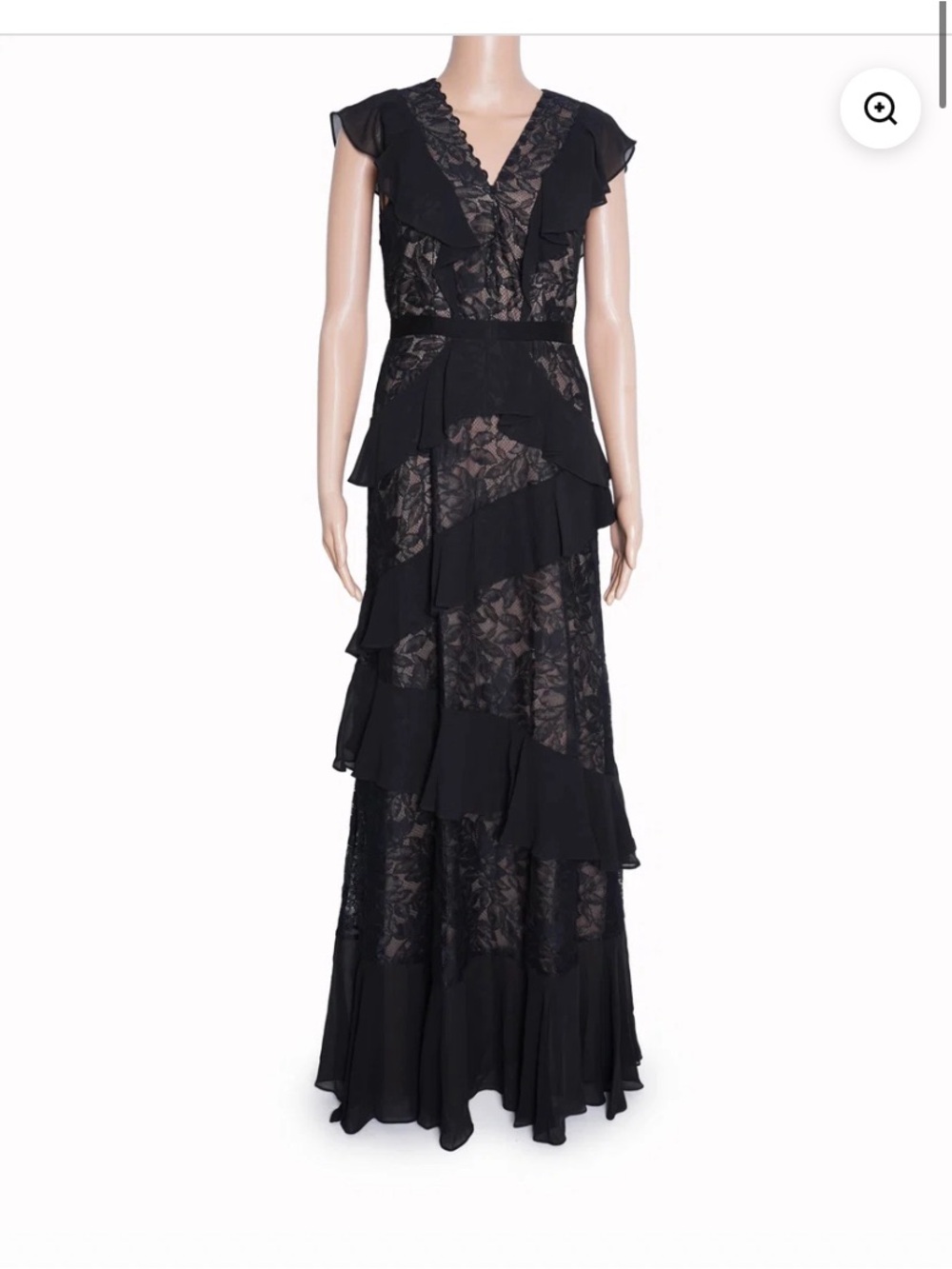 BCBGMaxAzria Black Lace Ruffle Maxi Dress